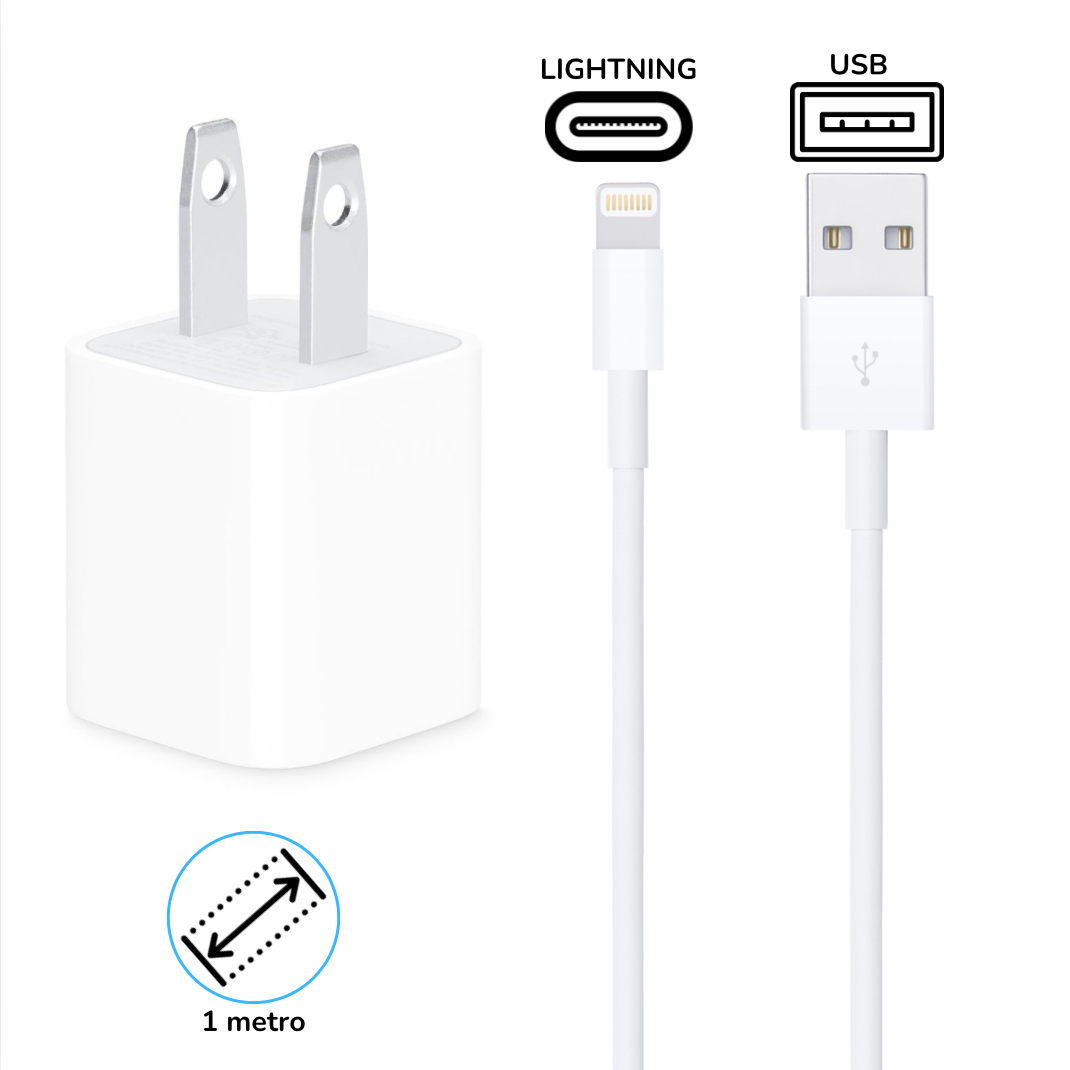 Cargador Completo Iphone Generico 5w Lightning To Usb Cable + Cubo