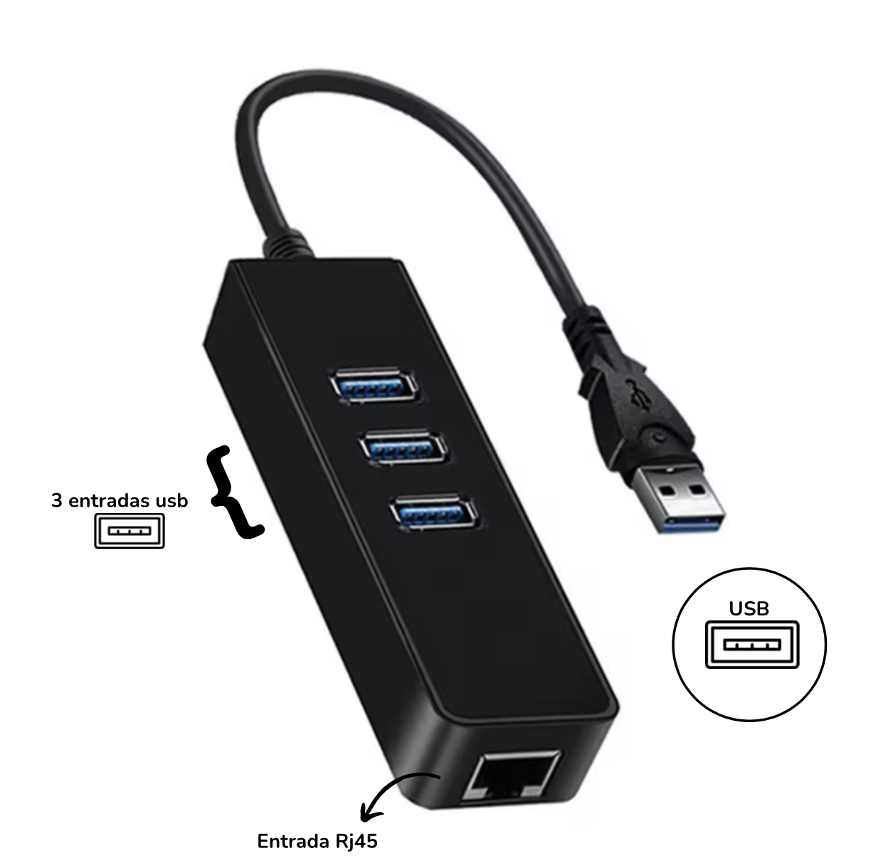 Adaptador Usb a Ethernet Rj45 Y 3 Usb