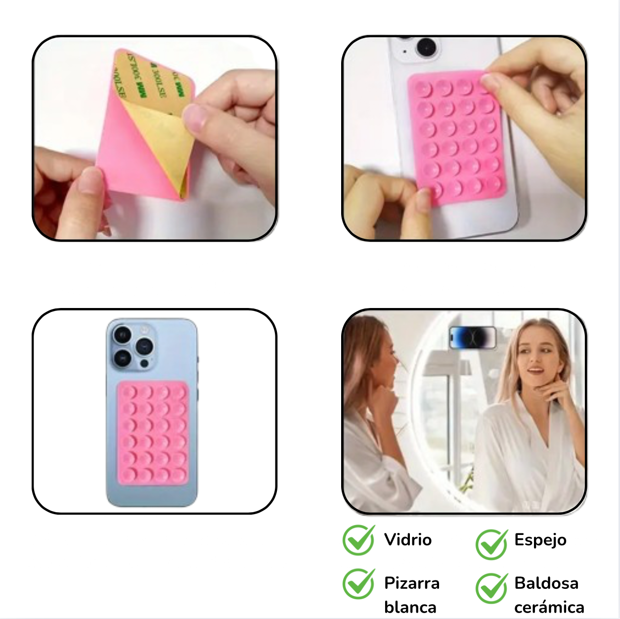Soporte Celular Chupitos De Succión Silicona Blanco