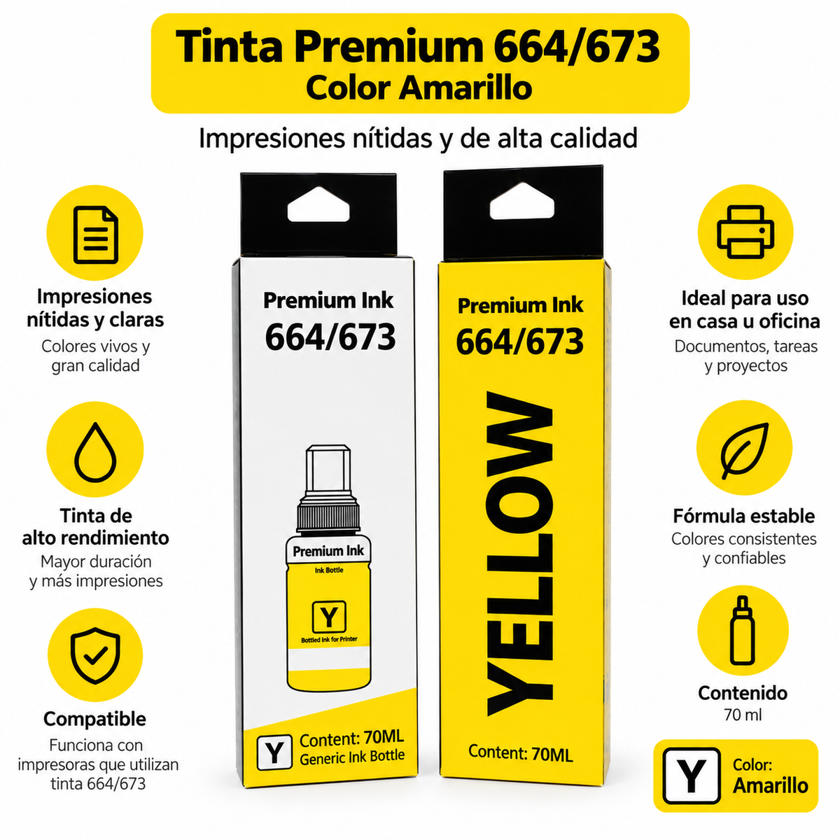 Tinta Genérica Compatible Con Epson 644-673 Amarilla 70ml