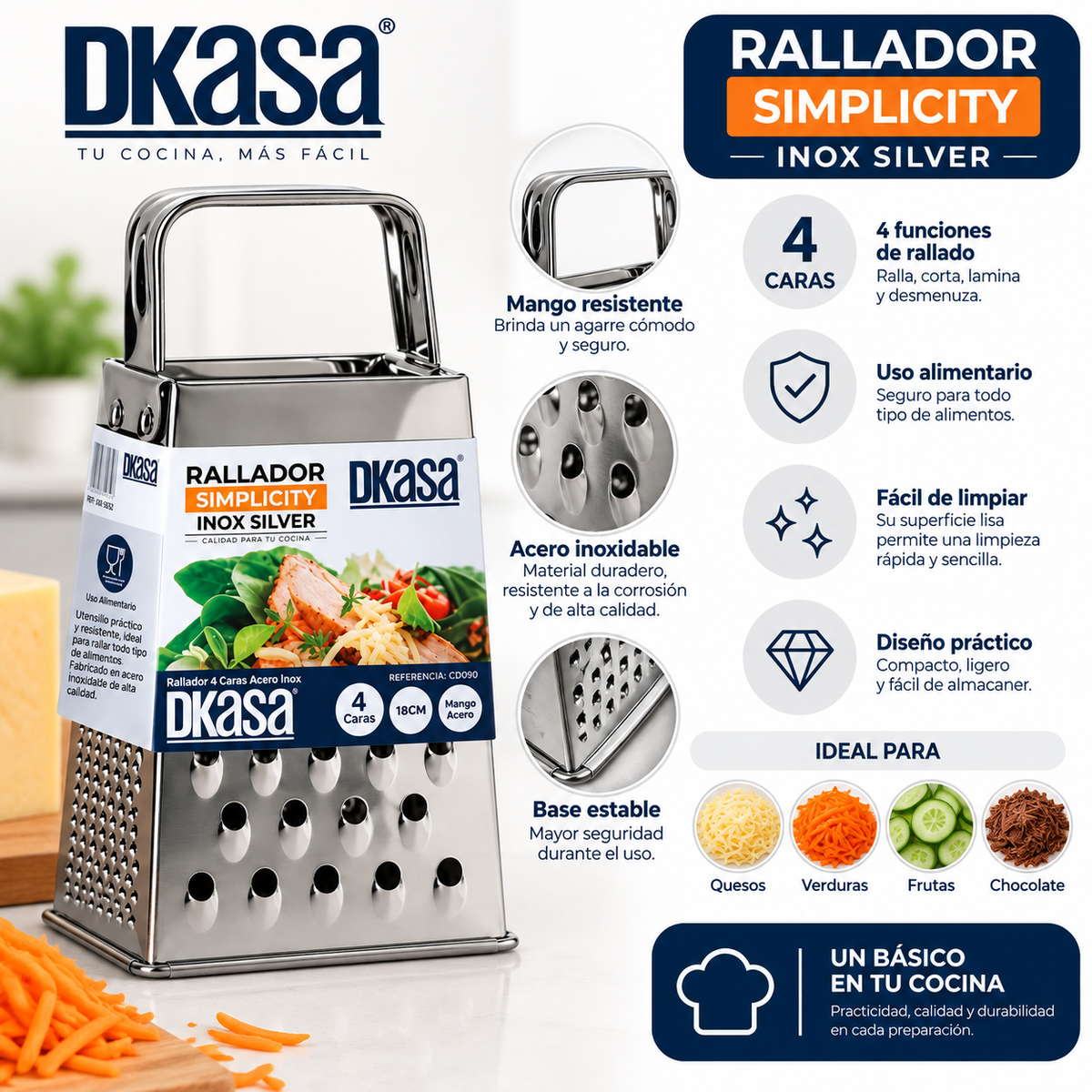 Rallador Acero Inoxidable 4 Caras 18cm