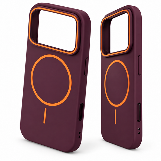 Estuche IPhone 18 Pro Max Borgoña MagSafe con Borde Naranja