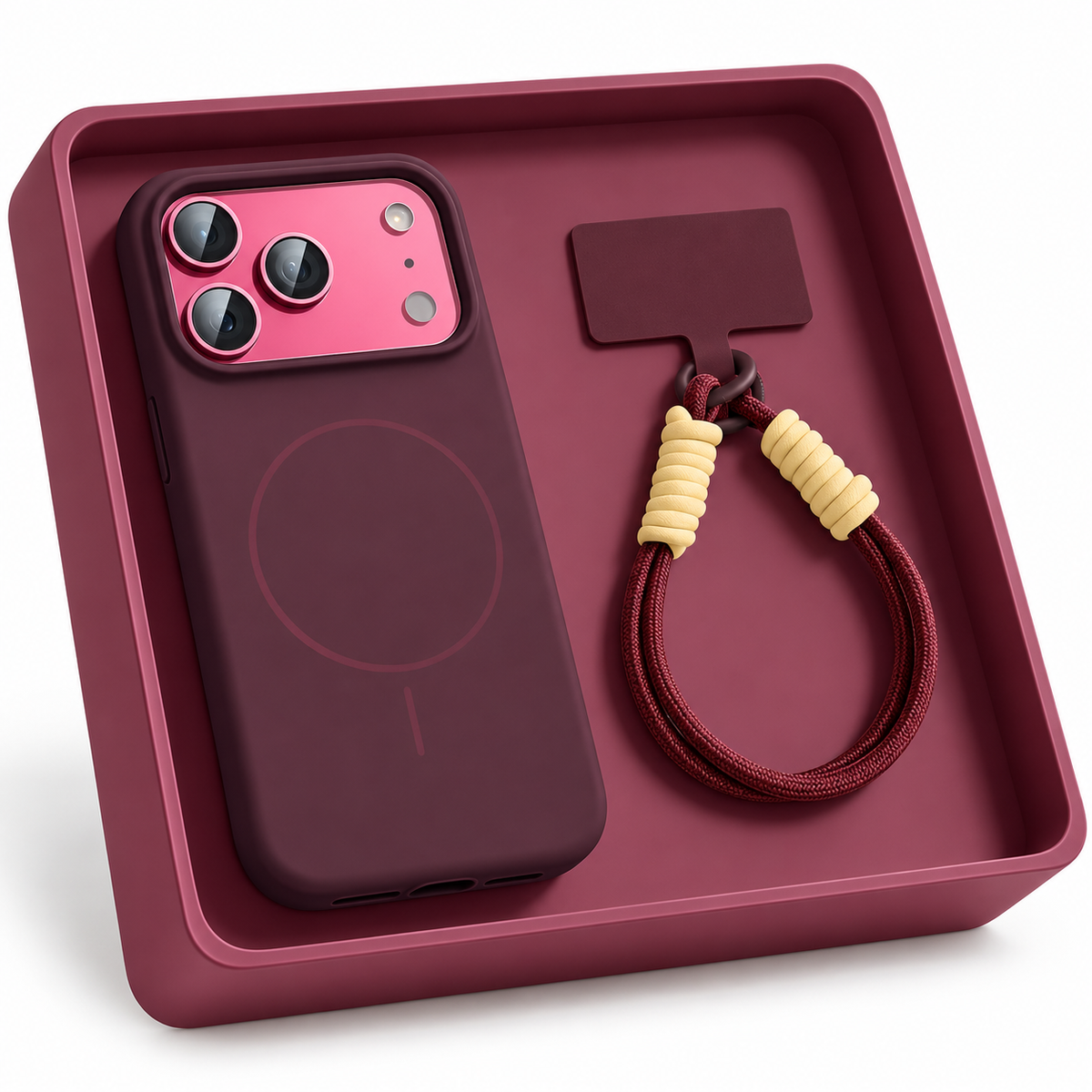 Estuche Iphone 18 Pro Max Borgoña Magsafe Silicona Con Strap