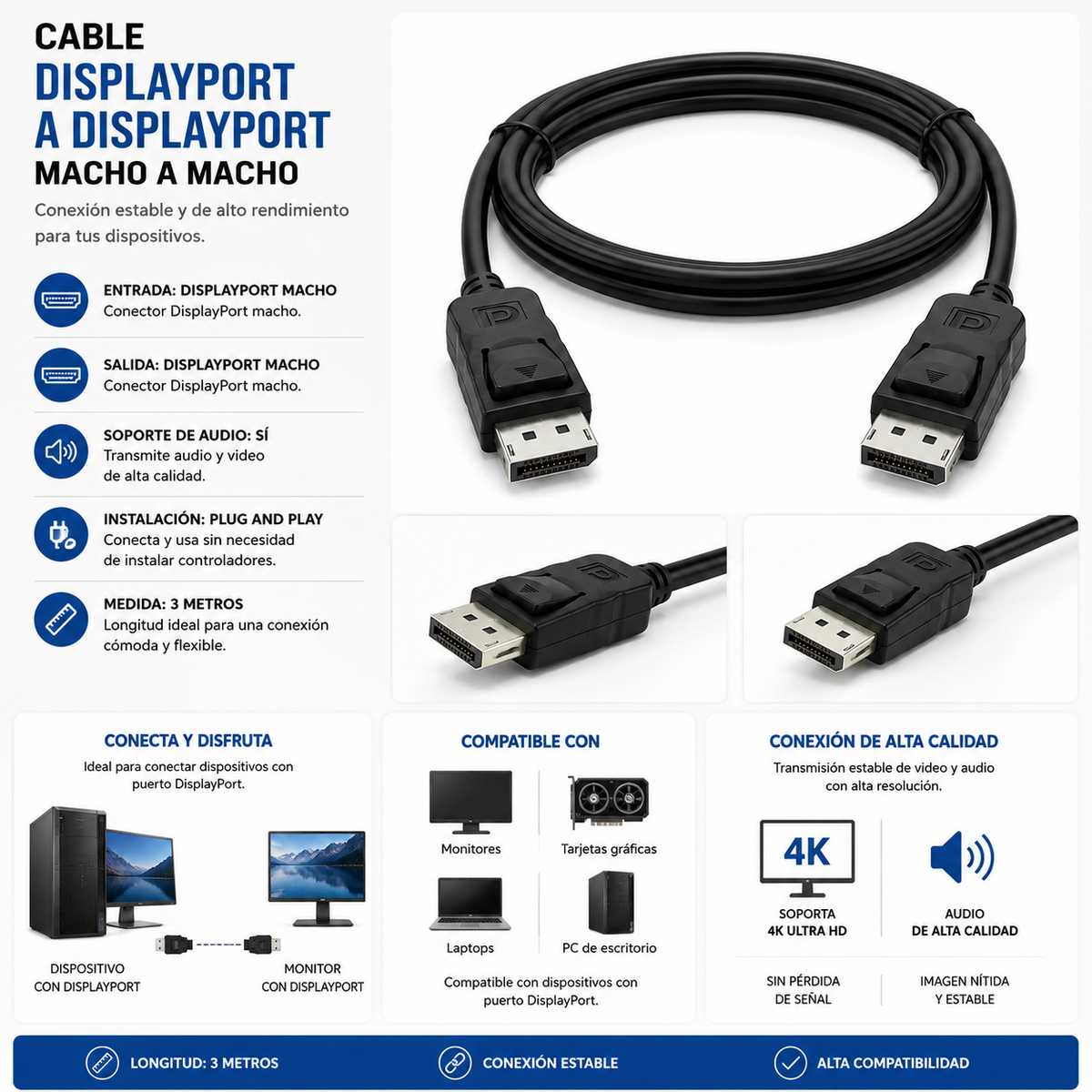 Cable DisplayPort a DisplayPort Macho Macho