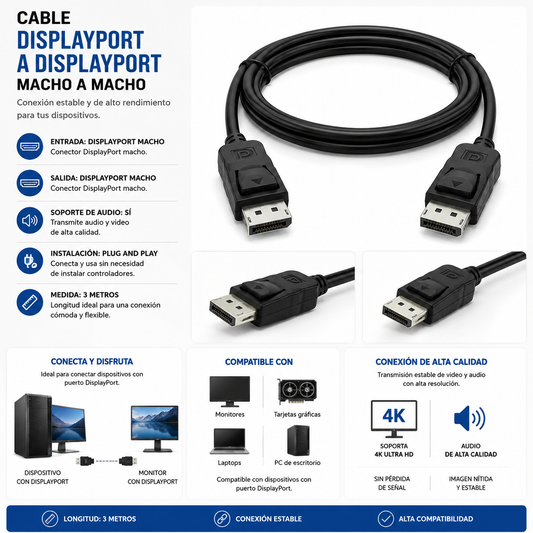 Cable DisplayPort a DisplayPort Macho Macho