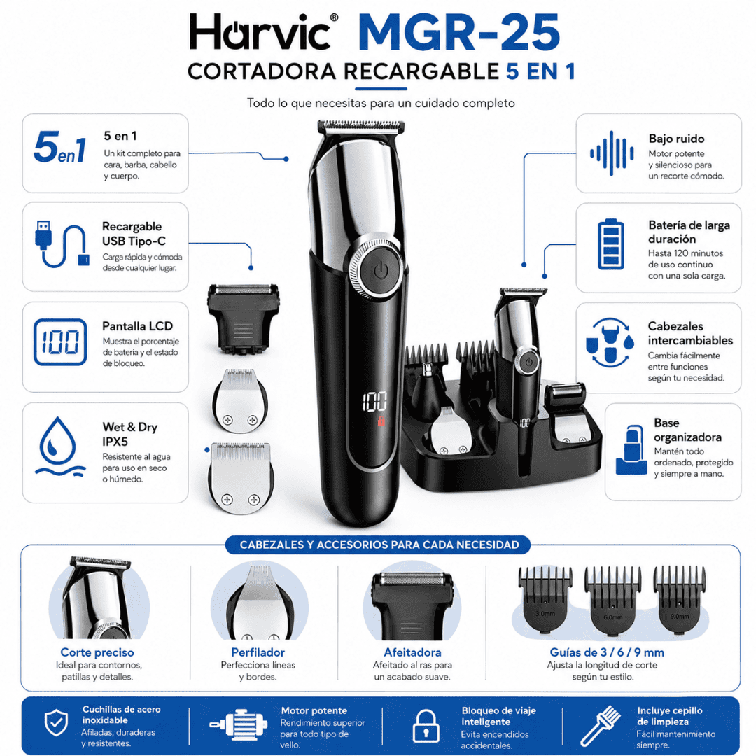 Máquina Afeitadora De Motilar 5 En 1 Harvic