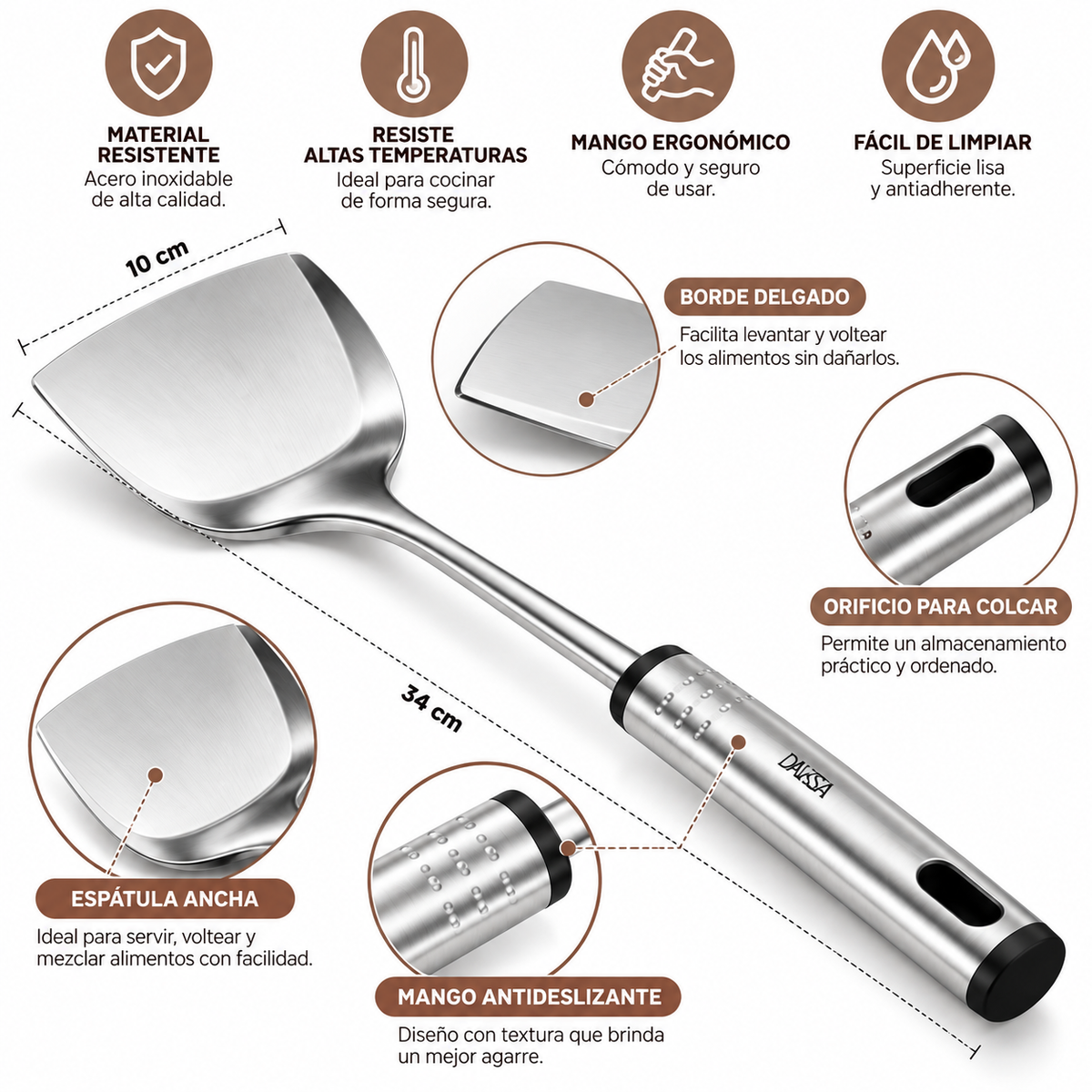 Espátula Pala Cocina Lisa Acero Inoxidable Dkasa