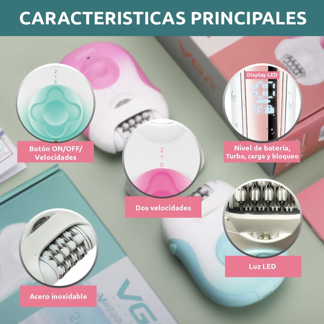 Depiladora Eléctrica Mujer Facial Corporal 2en1 Vgr V-727