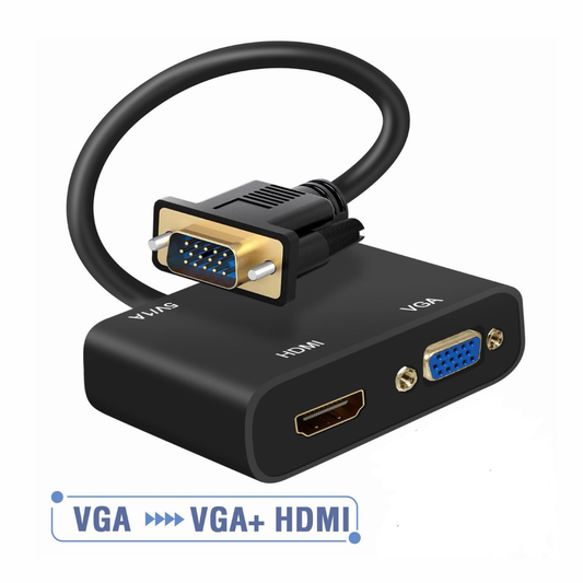 Adaptador Vga Macho A Hdmi Y Vga Hembra Con Entrada De Audio Y Carga