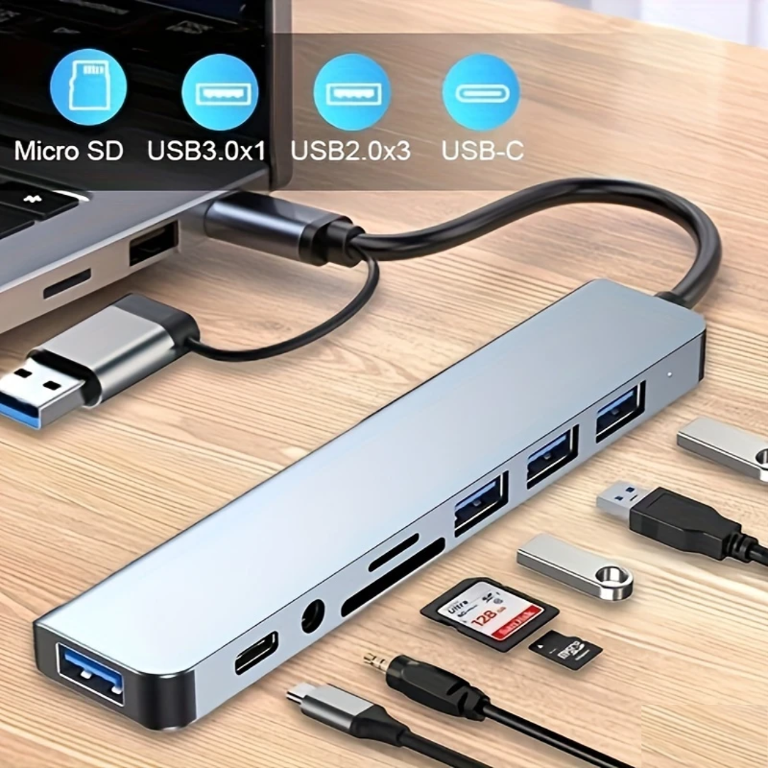 Adaptador 8 en 1 Multipuerto con Audio y Sd/Micro Sd