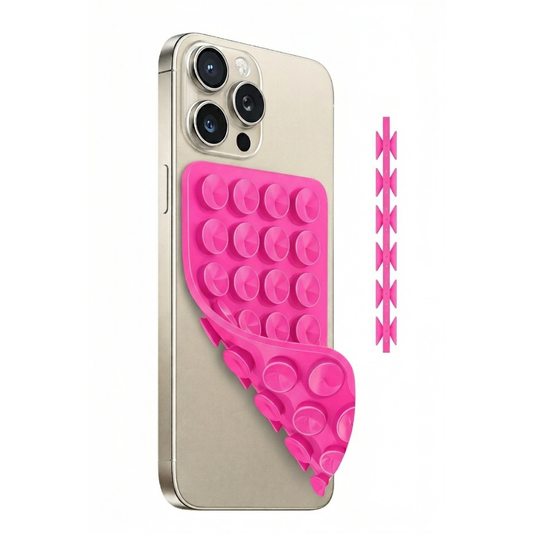 Soporte Celular Chupitos de Succión Silicona Rosado Doble Ventosa