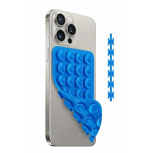 Soporte Celular Chupitos de Succión Silicona Azul Doble Ventosa