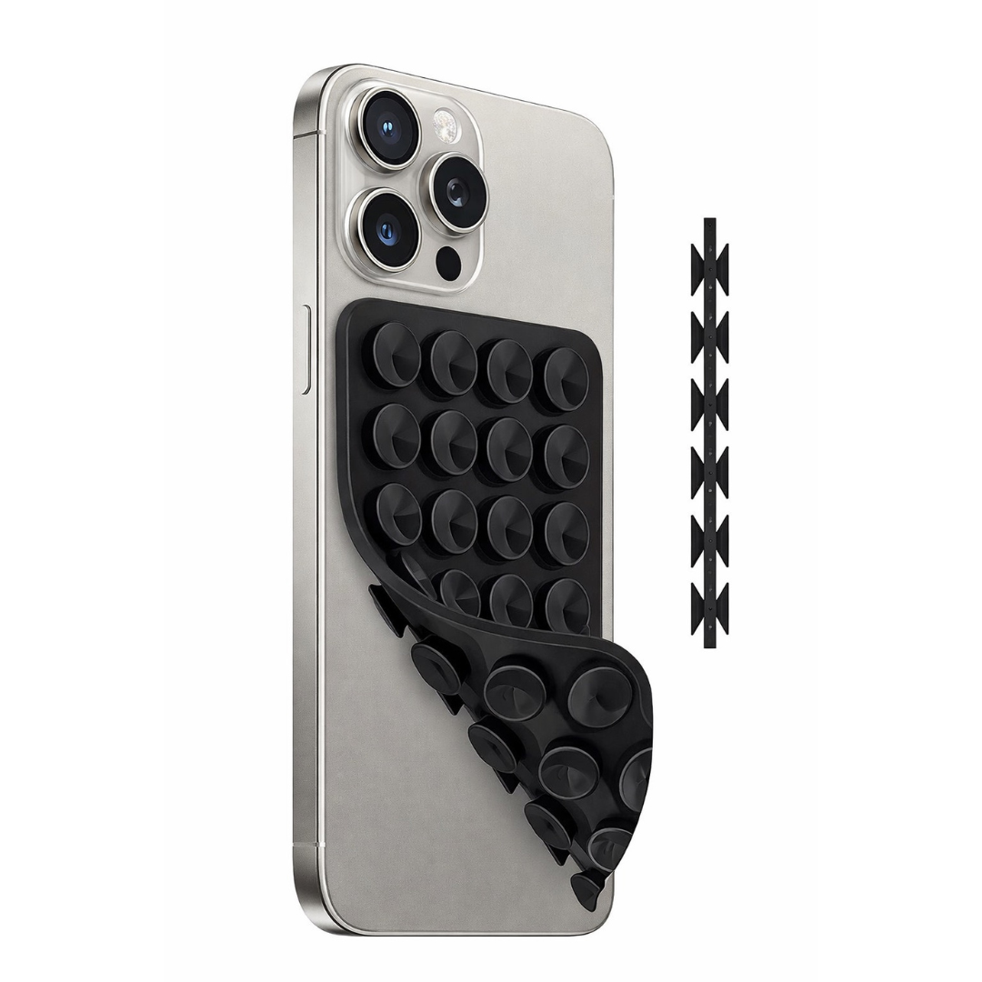 Soporte Celular Chupitos de Succión Silicona Negro Doble Ventosa