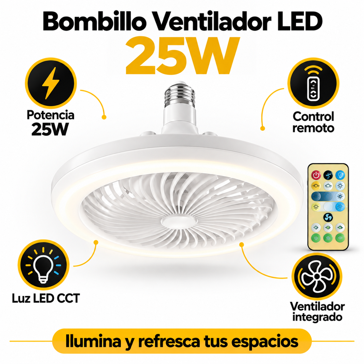 Bombillo Ventilador LED 25W con control