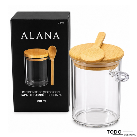 Recipiente Tarro Almacenamiento De Vidrio Con Tapa Y Cuchara De Bambú