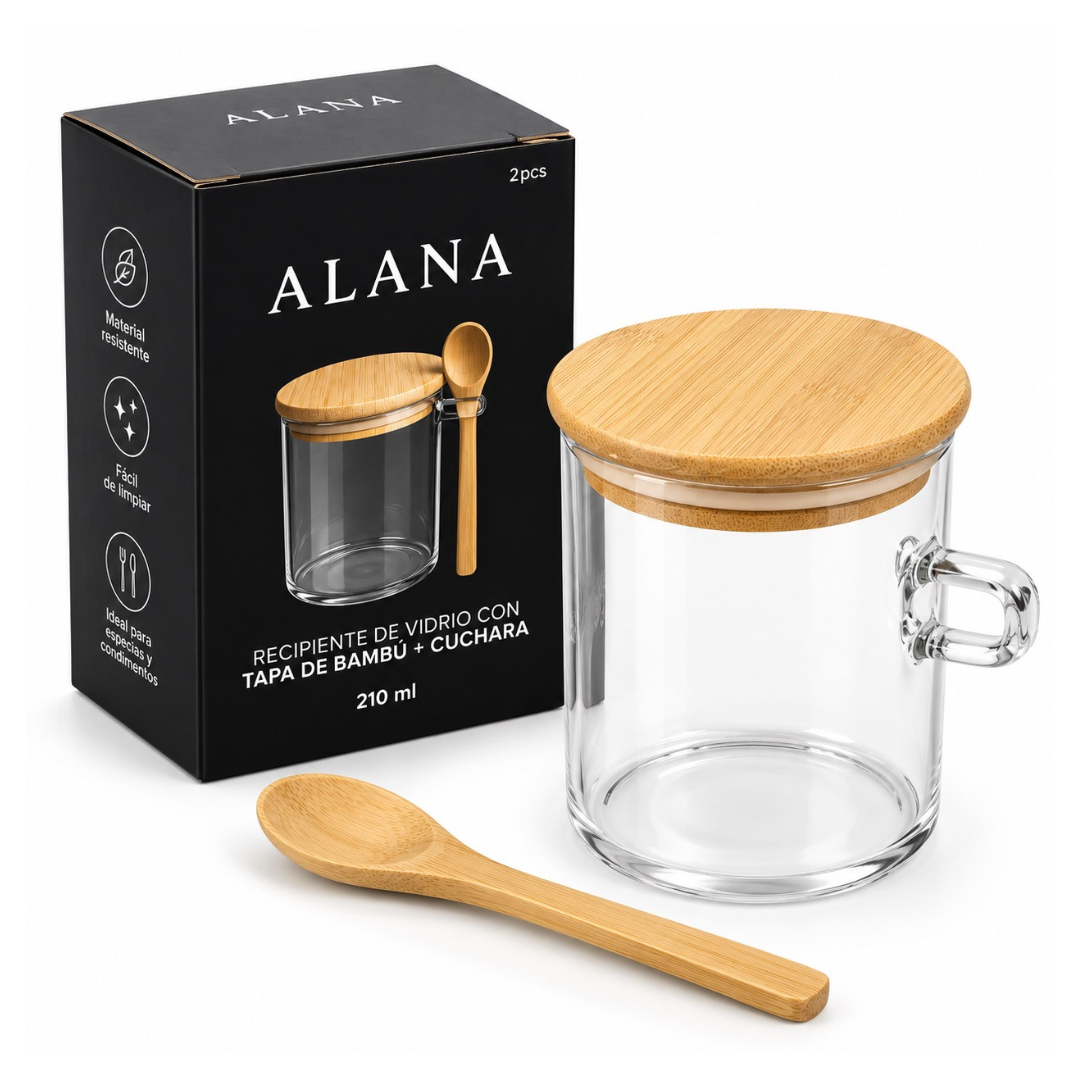 Recipiente Tarro Almacenamiento De Vidrio Con Tapa Y Cuchara De Bambú