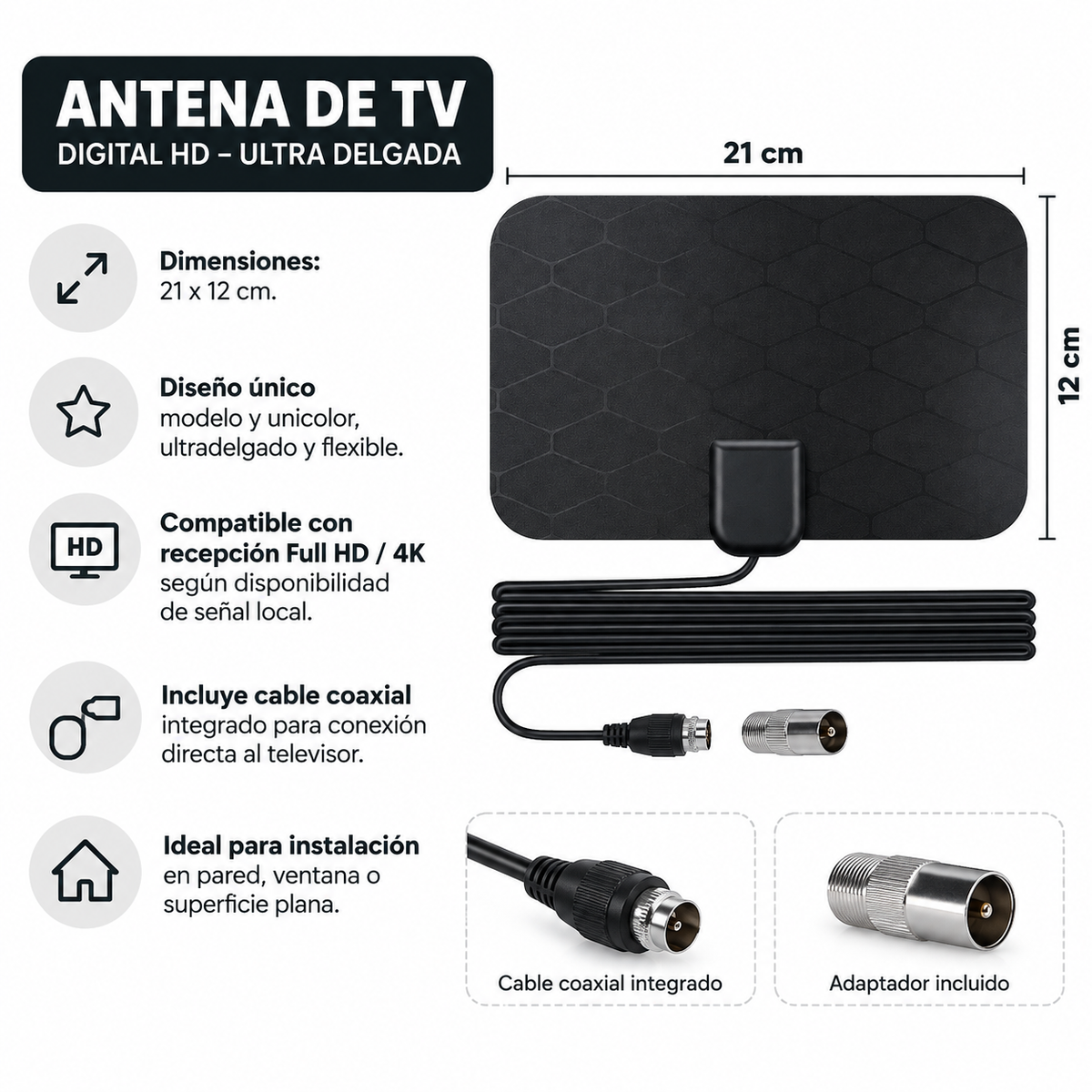 Antena De Tv Tdt Plana