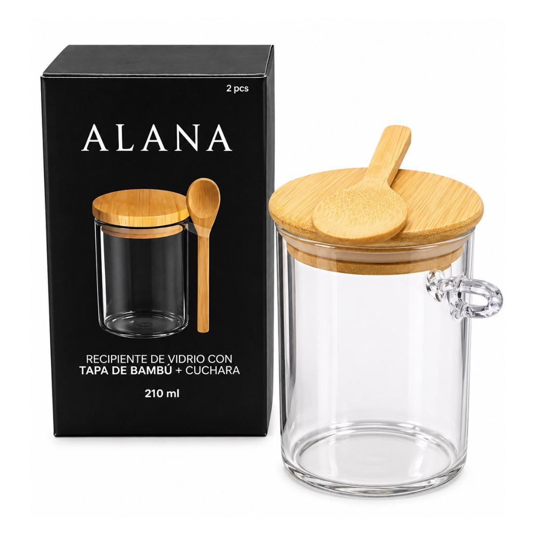 Recipiente Tarro Almacenamiento De Vidrio Con Tapa Y Cuchara De Bambú